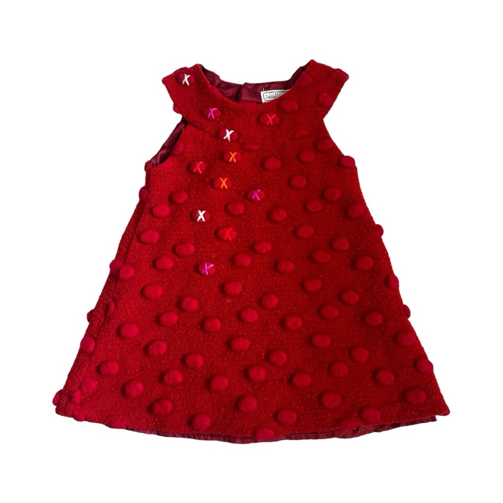 Isabel Garreton Red Popcorn Knit Wool Blend Pinafore Dress